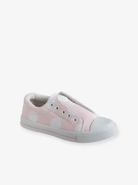 Elasticated Trainers in Canvas for Girls - pink medium solid with desig