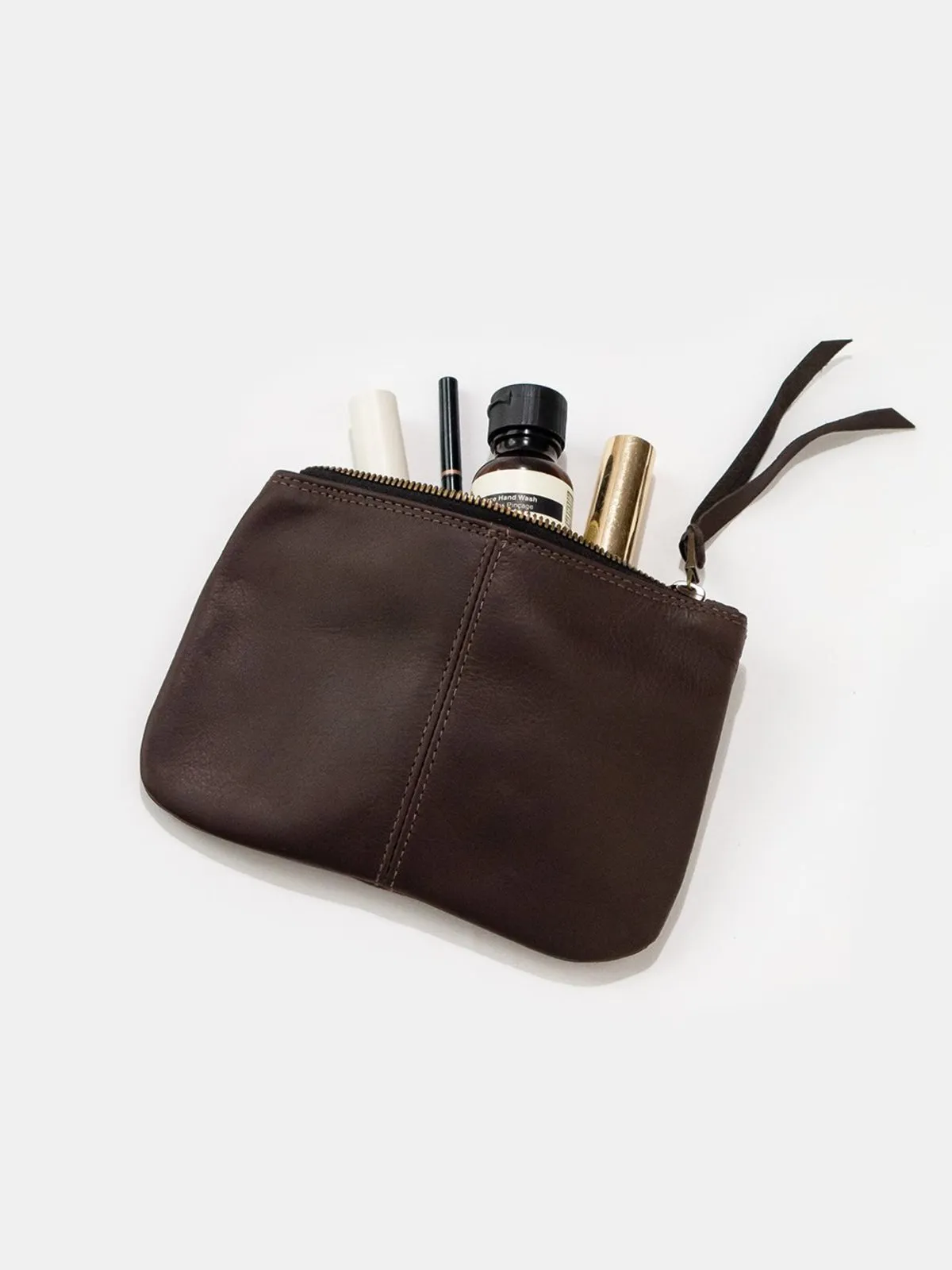 Elodie Leather Makeup Bag - Dark Chocolate