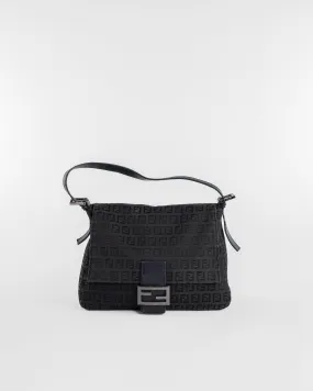 Fendi Zucchino Canvas Mamma Baguette Shoulder Bag Black