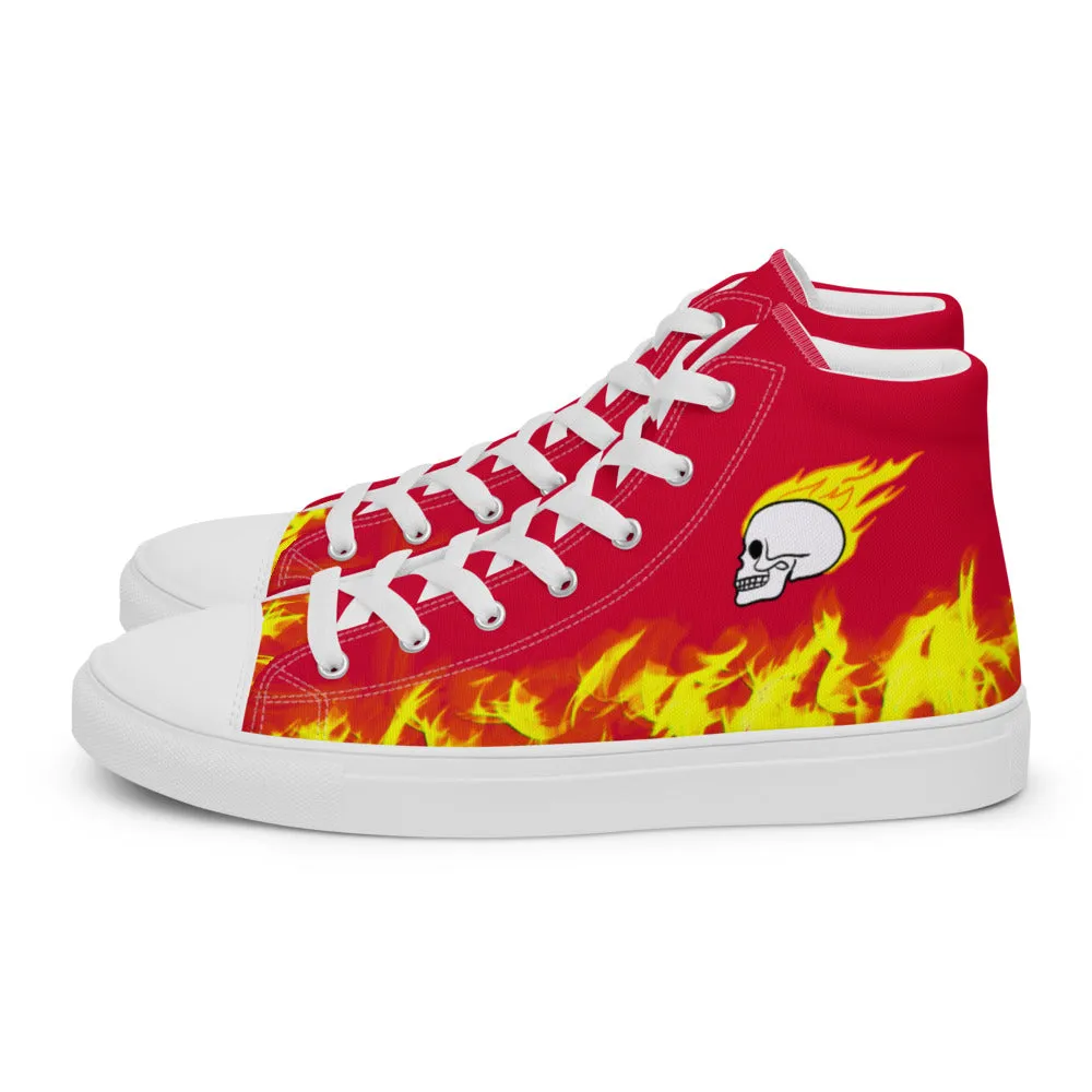 Fiery Skull Men’s High Top Canvas Shoes with Padded Collar