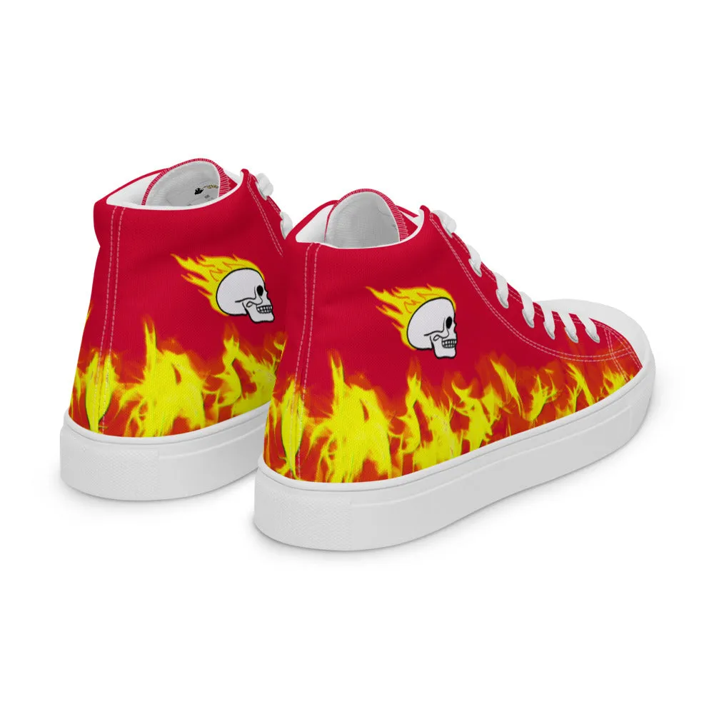 Fiery Skull Men’s High Top Canvas Shoes with Padded Collar