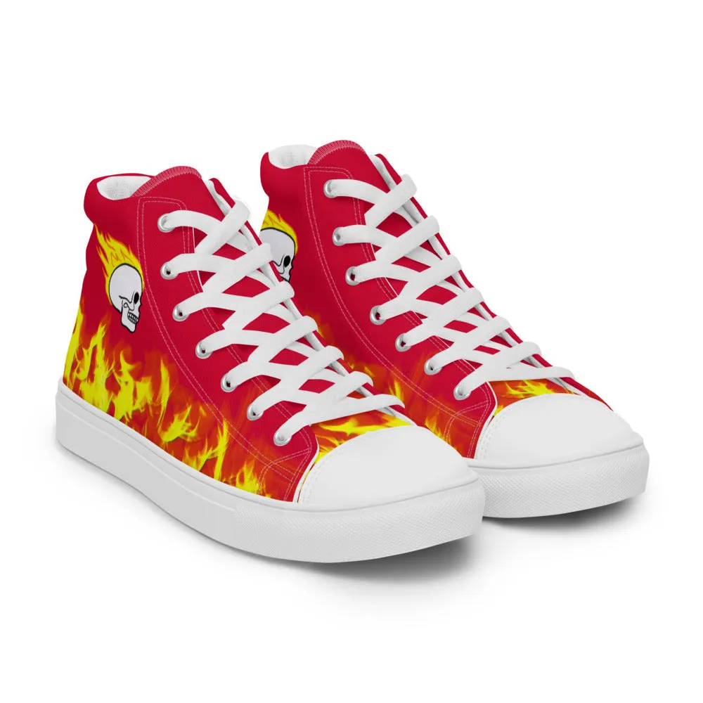 Fiery Skull Men’s High Top Canvas Shoes with Padded Collar