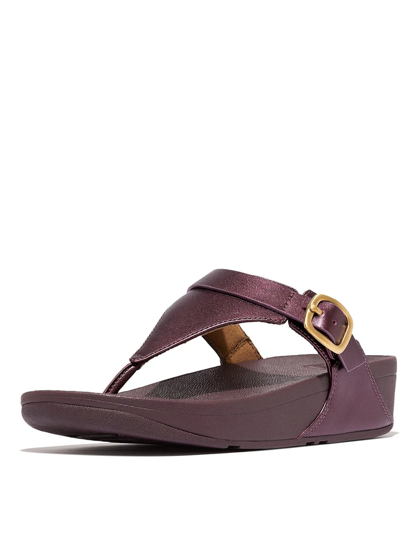 FitFlop Lulu Adjustable Metallic-leather Toe-post Sandals - Metallic Mauve Wine