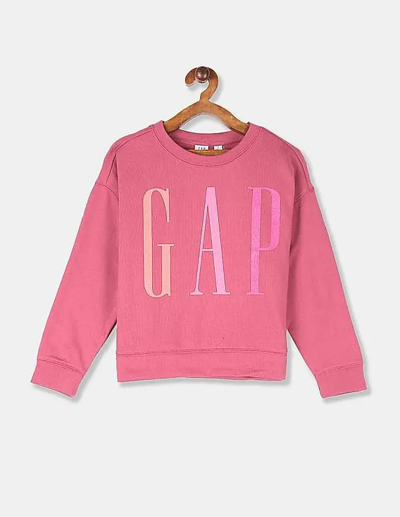 GAP Girls Pink Dolman Sleeve Logo Pullover Sweatshirt