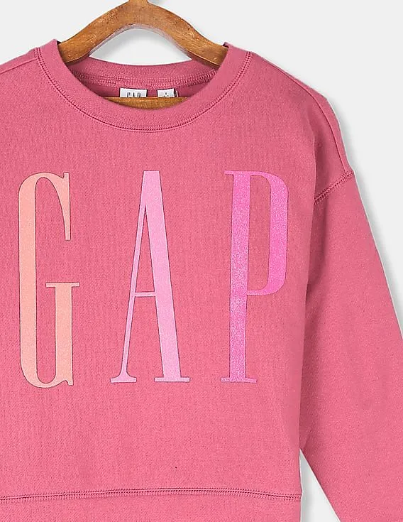 GAP Girls Pink Dolman Sleeve Logo Pullover Sweatshirt