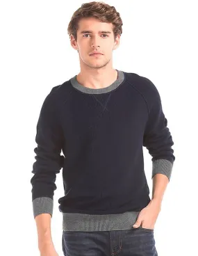 GAP Men Blue Softspun Knit Ringer Pullover