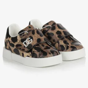 Girls Beige Leopard Print DG Trainers