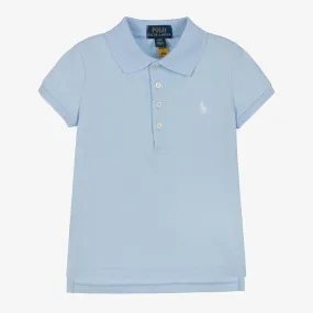 Girls Blue Cotton Logo Polo Shirt