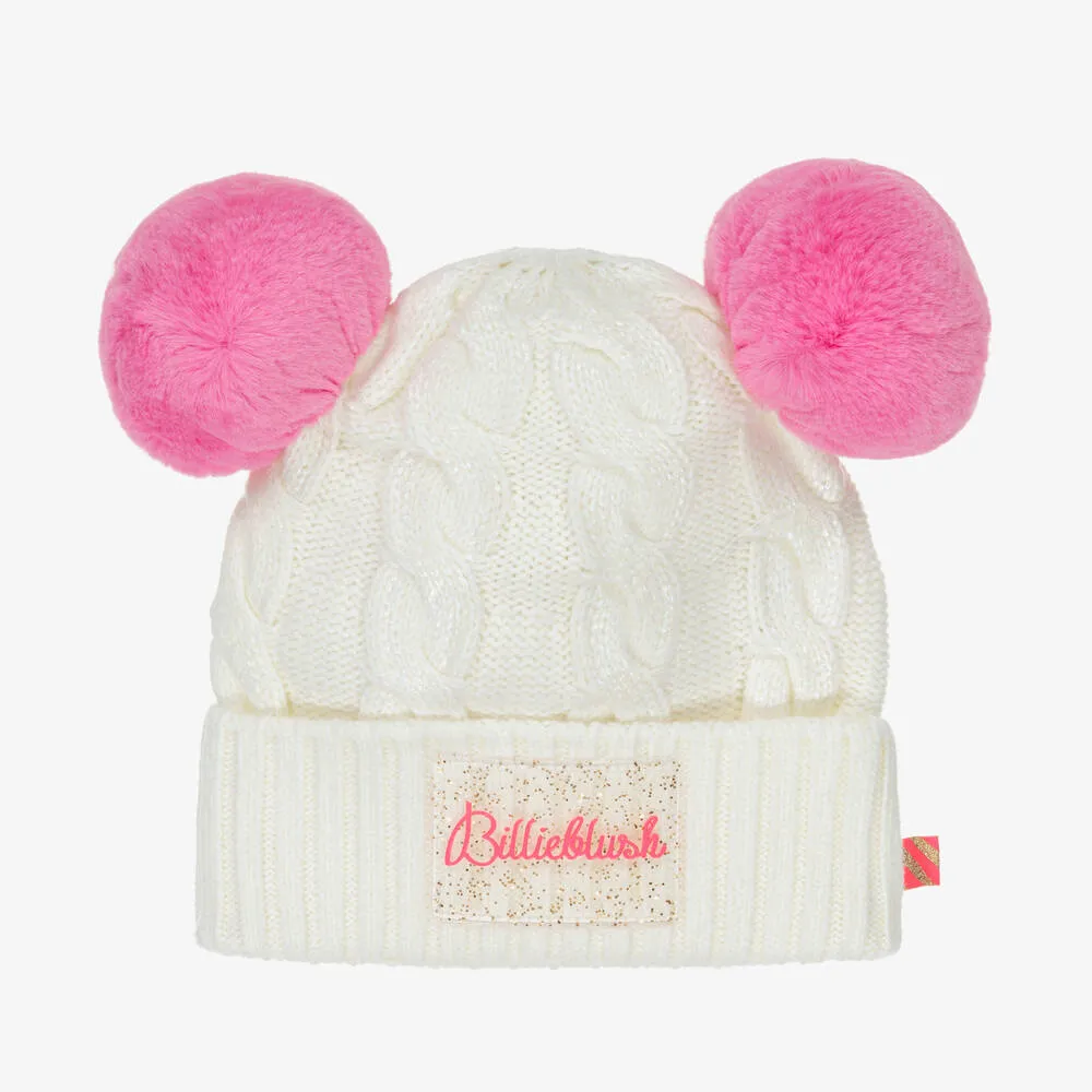 Girls Ivory Knitted Pom-Pom Hat