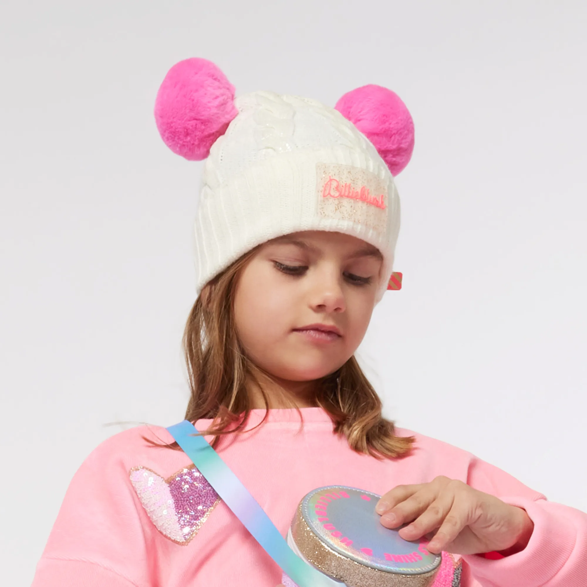 Girls Ivory Knitted Pom-Pom Hat