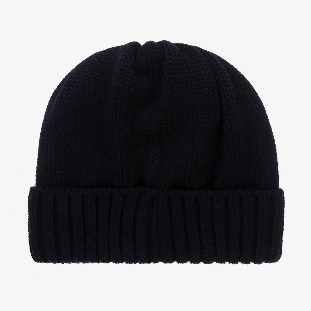 Girls Navy Blue Knitted Wool Beanie Hat