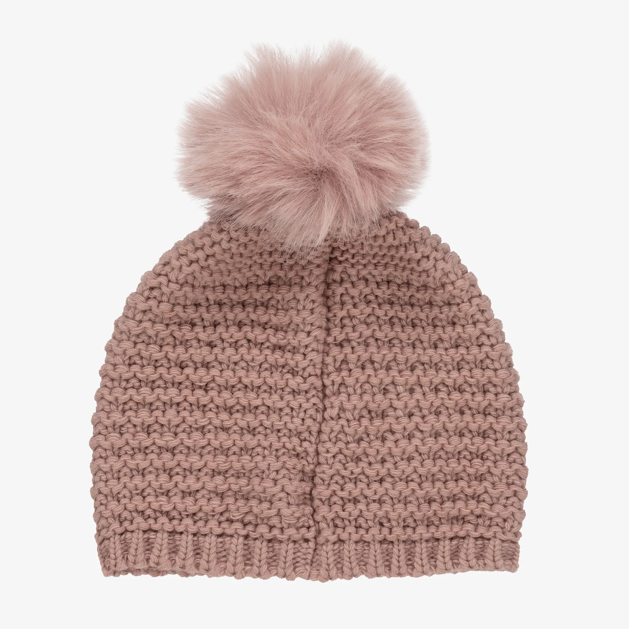 Girls Pink Wool Knit Pom-Pom Hat