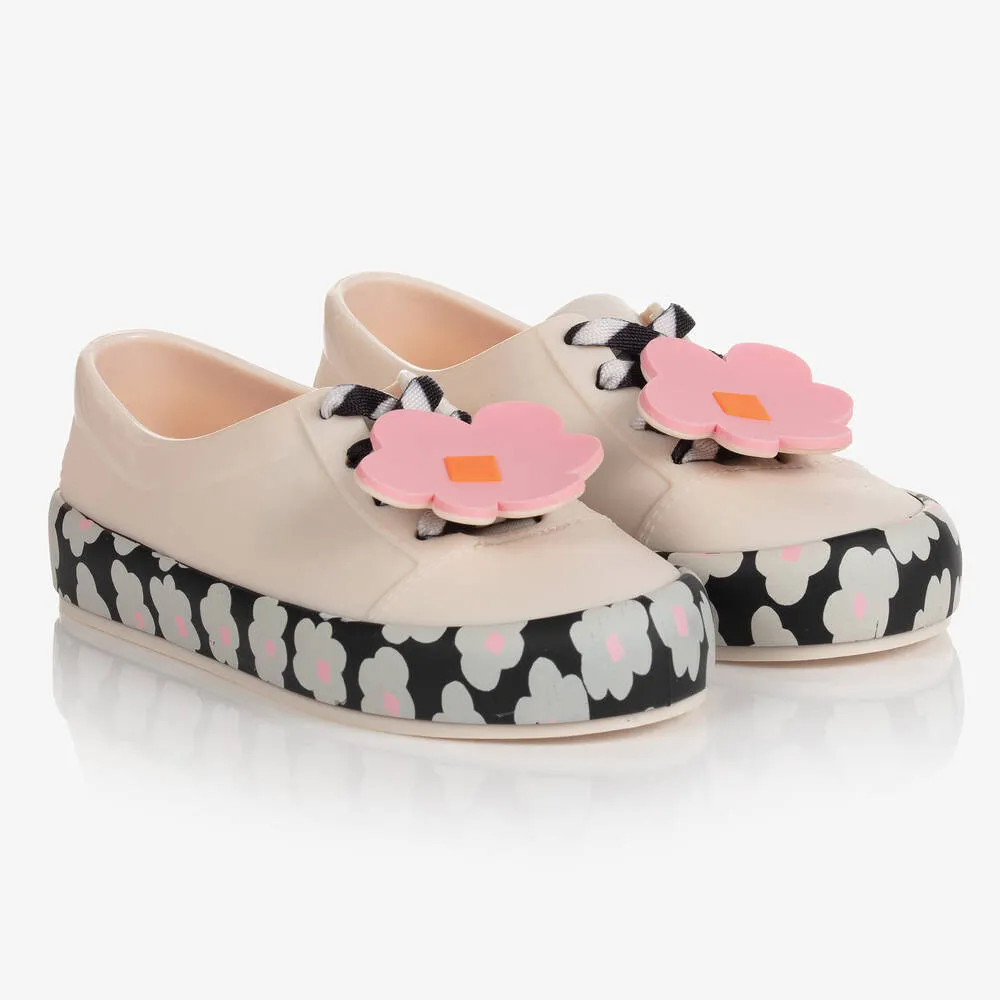 Girls White & Pink Flower Jelly Trainers