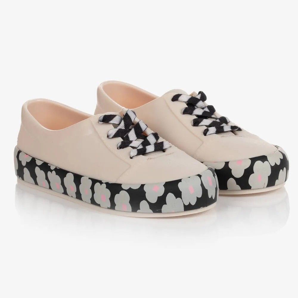 Girls White & Pink Flower Jelly Trainers