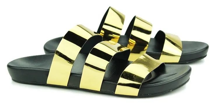 Gold Metal Shiny Tri Straps Mens Gladiator Roman Sandals