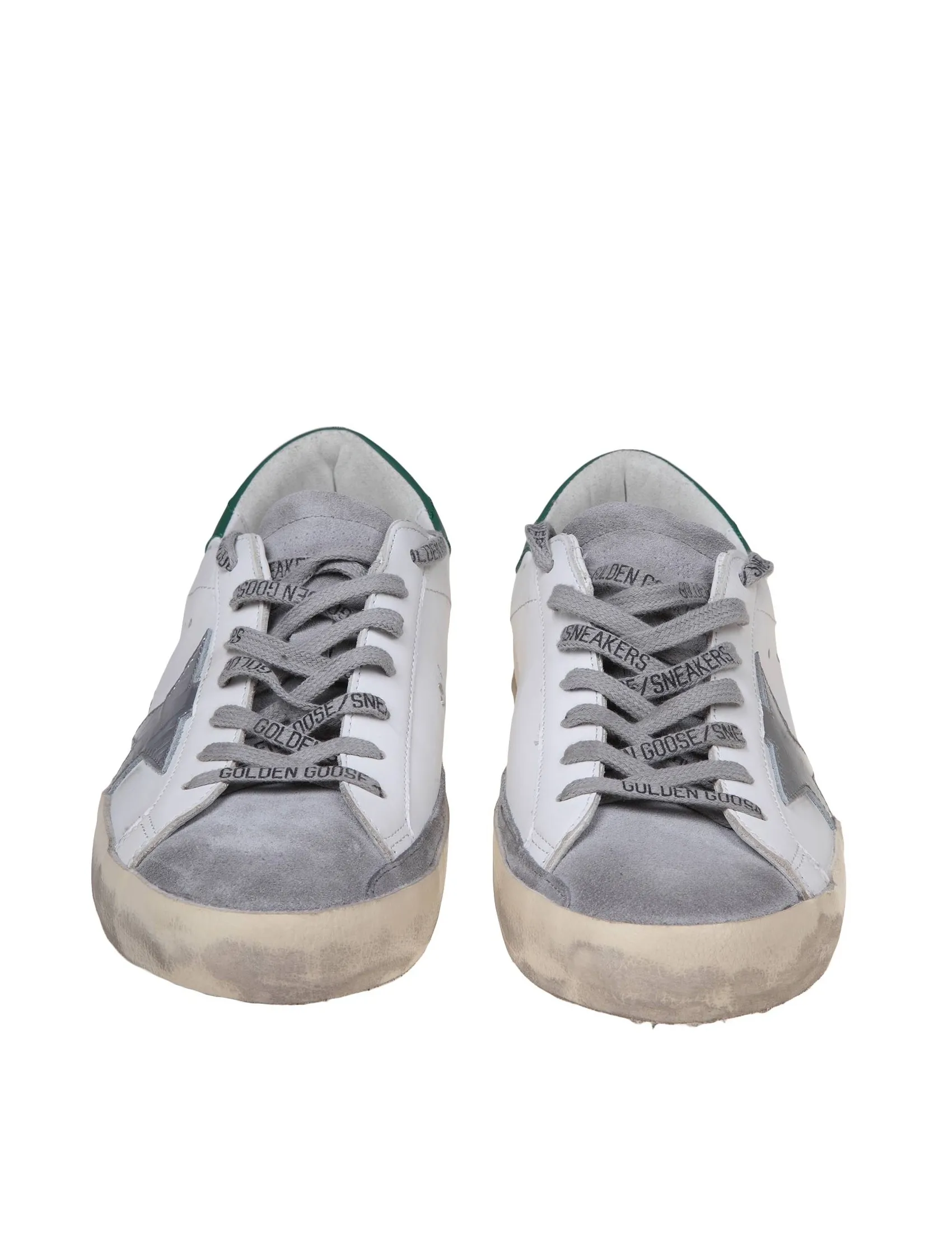 GOLDEN GOOSE SUPER-STAR SNEAKERS IN WHITE AND GREEN LEATHER AND SUEDE