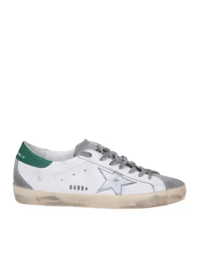 GOLDEN GOOSE SUPER-STAR SNEAKERS IN WHITE AND GREEN LEATHER AND SUEDE