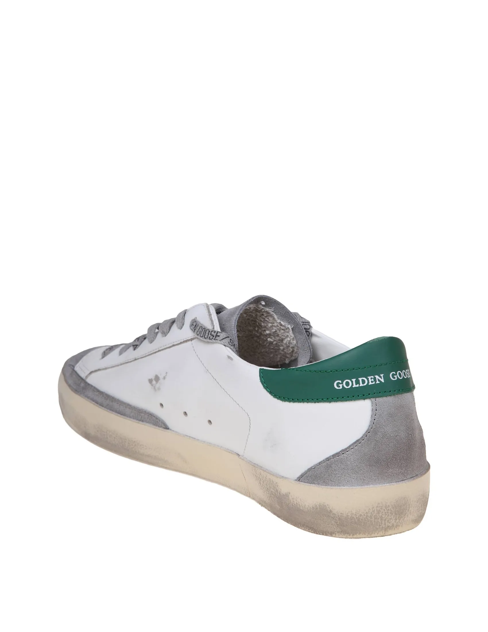 GOLDEN GOOSE SUPER-STAR SNEAKERS IN WHITE AND GREEN LEATHER AND SUEDE