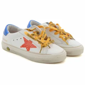 Golden Goose White Sstar Sneakers With Orange Star For Jr