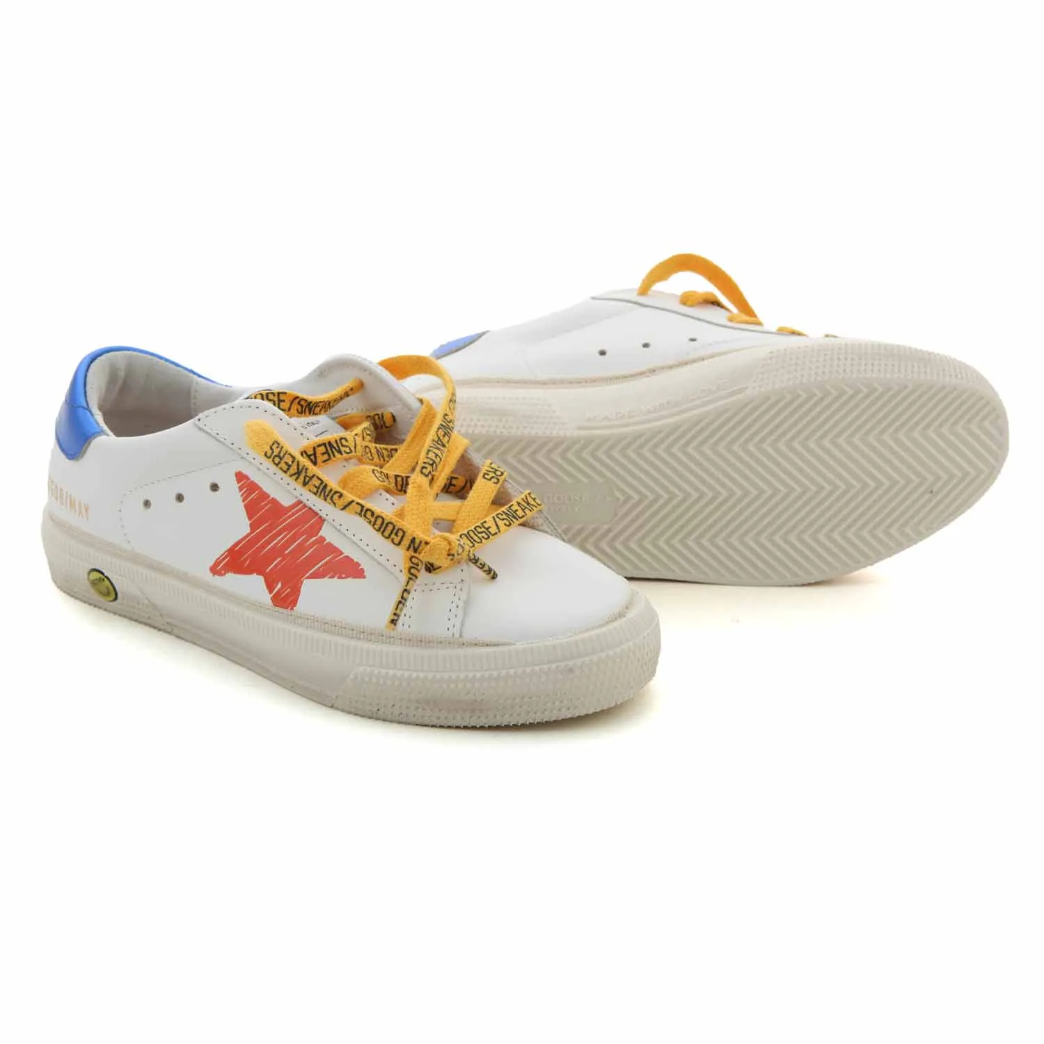 Golden Goose White Sstar Sneakers With Orange Star For Jr