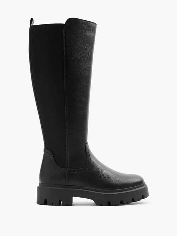 Graceland  Black Long Leg Black Boot with Elasticated Back