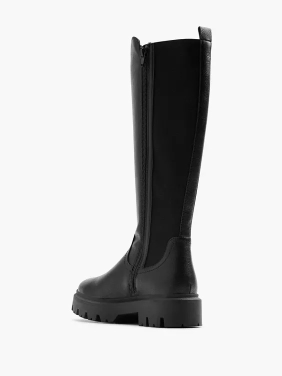 Graceland  Black Long Leg Black Boot with Elasticated Back