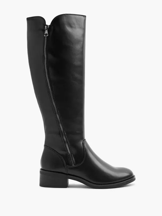 Graceland  Black Long Leg Boot with Zipper Detail