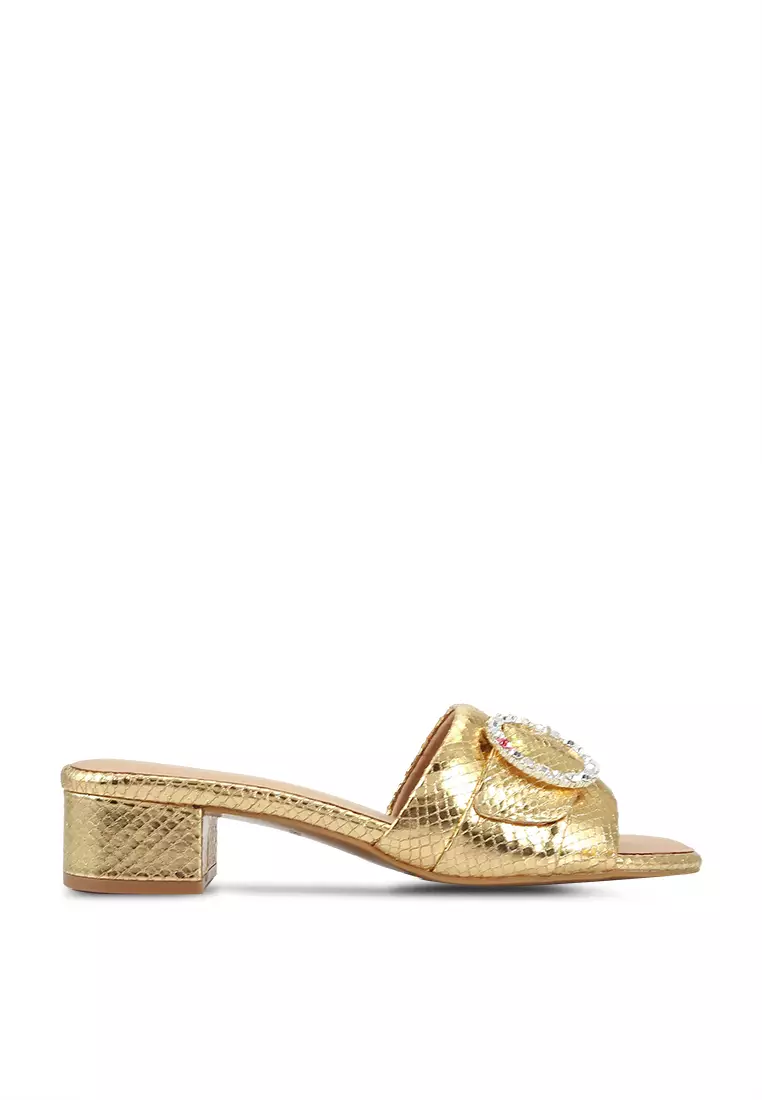 HOPE ROSA Hope Rosa Goddess Gold Crystal Suede Slide Sandals