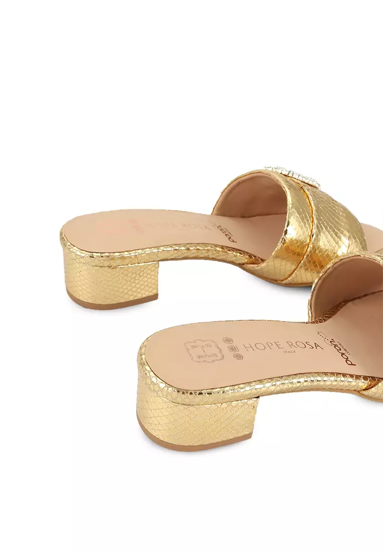 HOPE ROSA Hope Rosa Goddess Gold Crystal Suede Slide Sandals