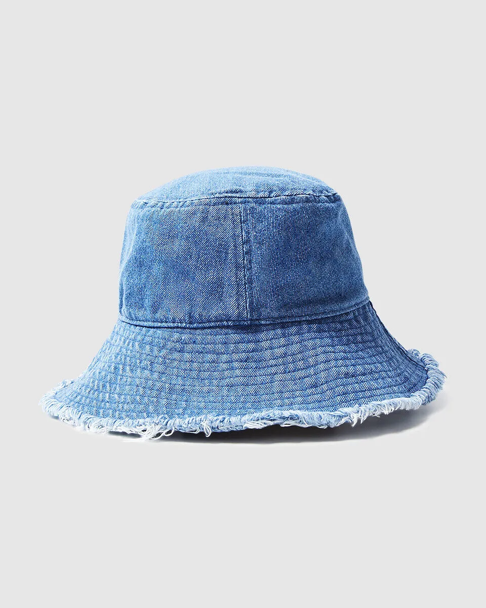 Insight Fray Denim Bucket Hat Blue