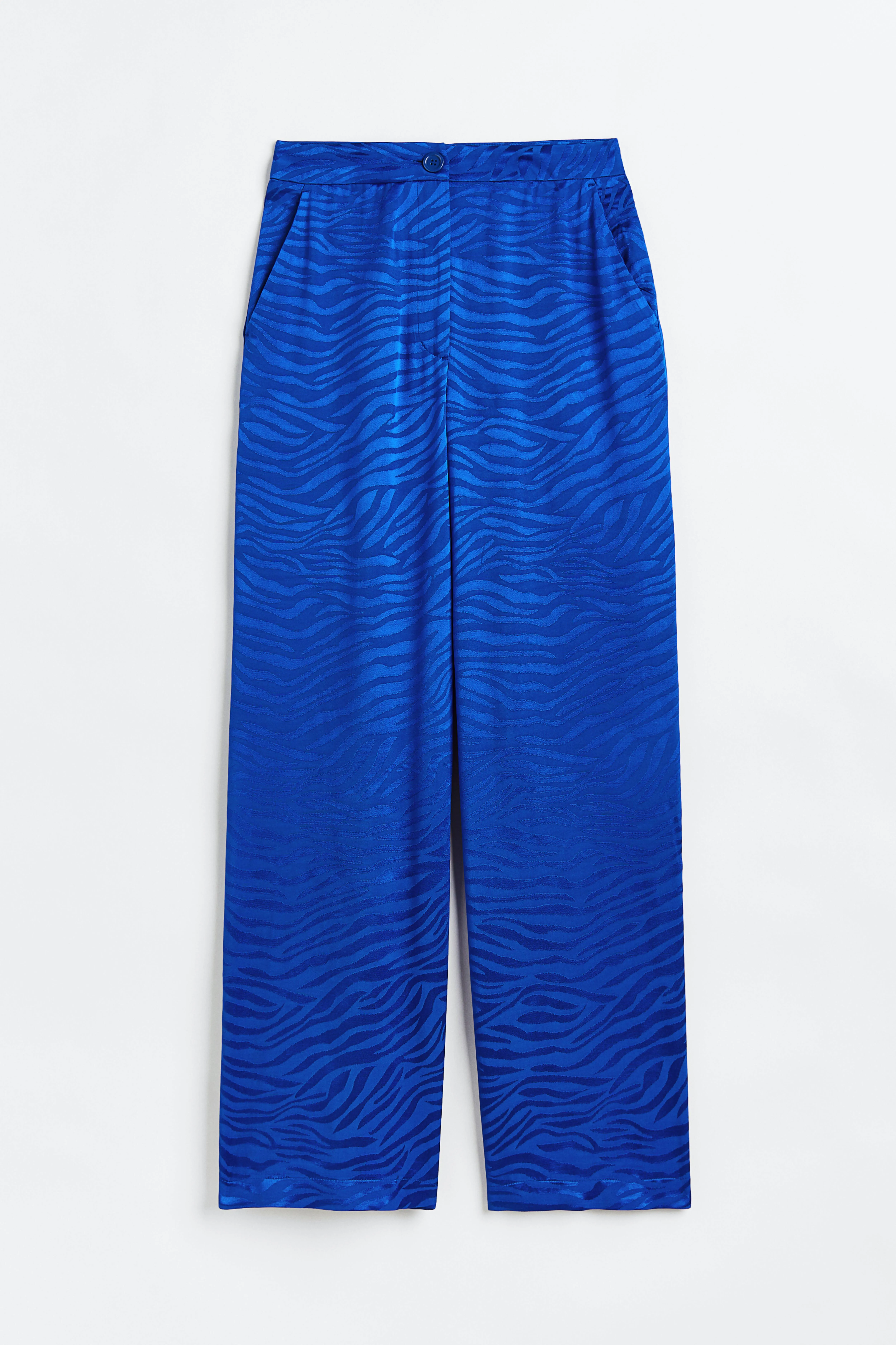 Jacquard-weave trousers - Regular waist - Long - Bright blue/Zebra print - Ladies | H&M GB