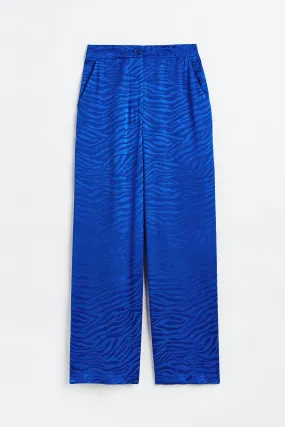 Jacquard-weave trousers - Regular waist - Long - Bright blue/Zebra print - Ladies | H&M GB