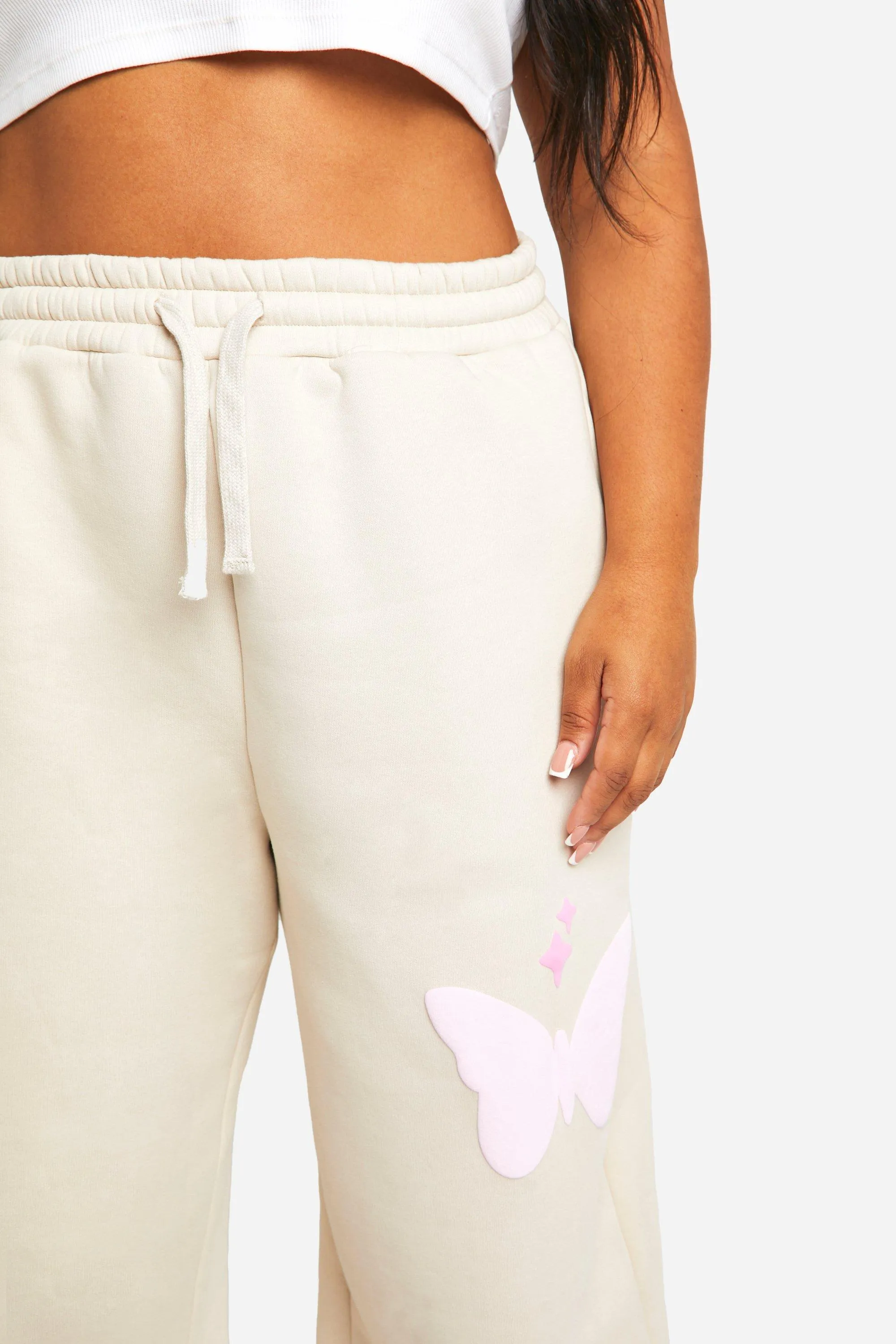 Joggers | Plus Butterfly Puff Print Straight Leg Jogger | boohoo