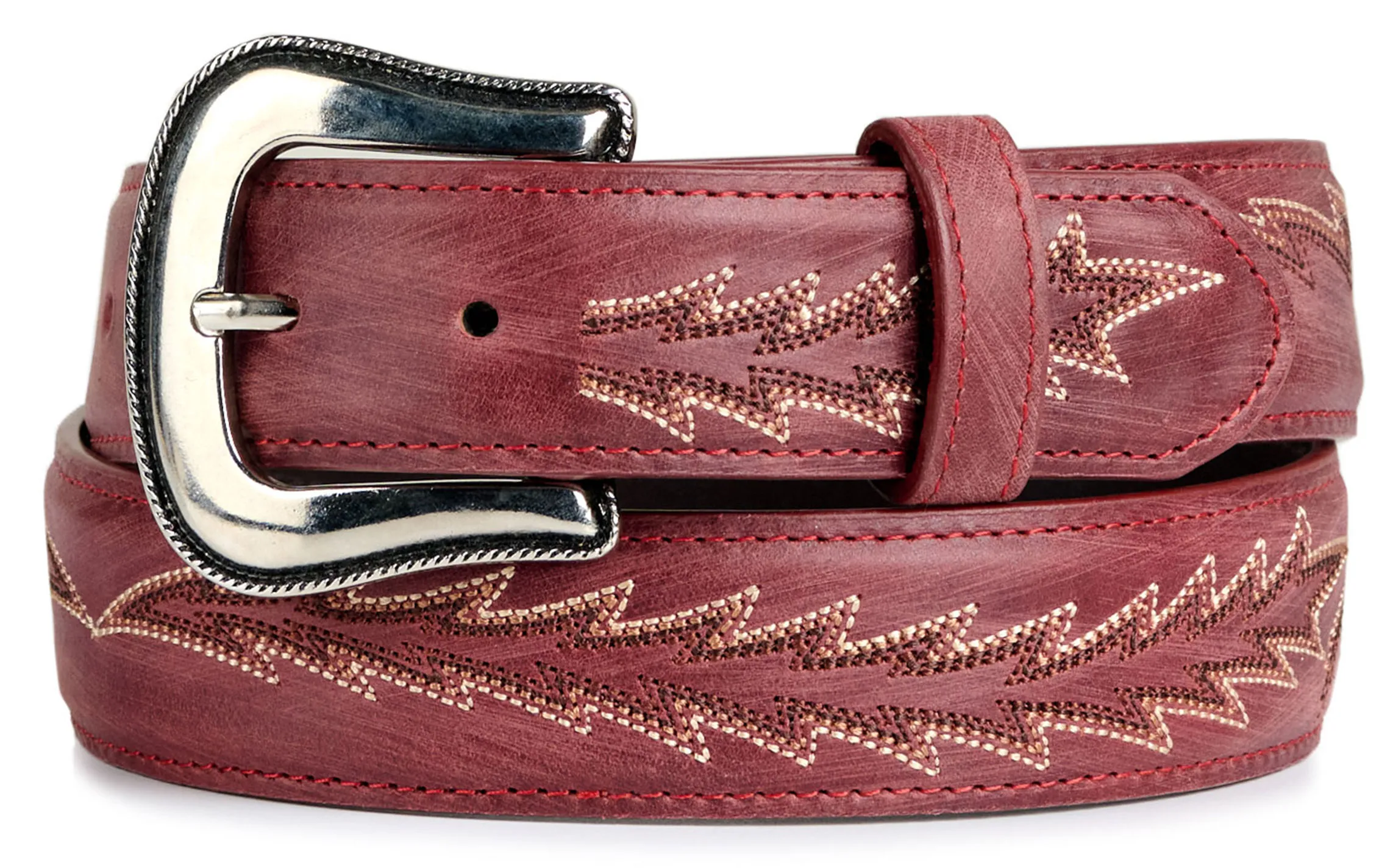 JRC & Sons Women's Nancy Red Boot Stitch Leather Western Belt