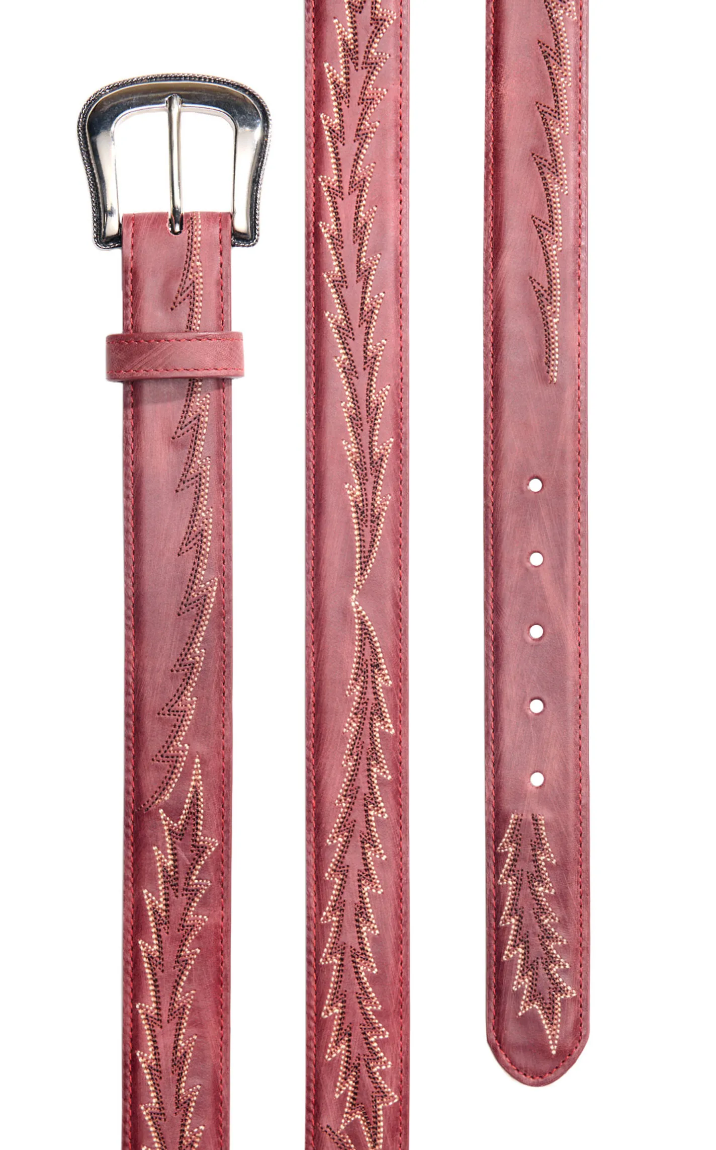 JRC & Sons Women's Nancy Red Boot Stitch Leather Western Belt