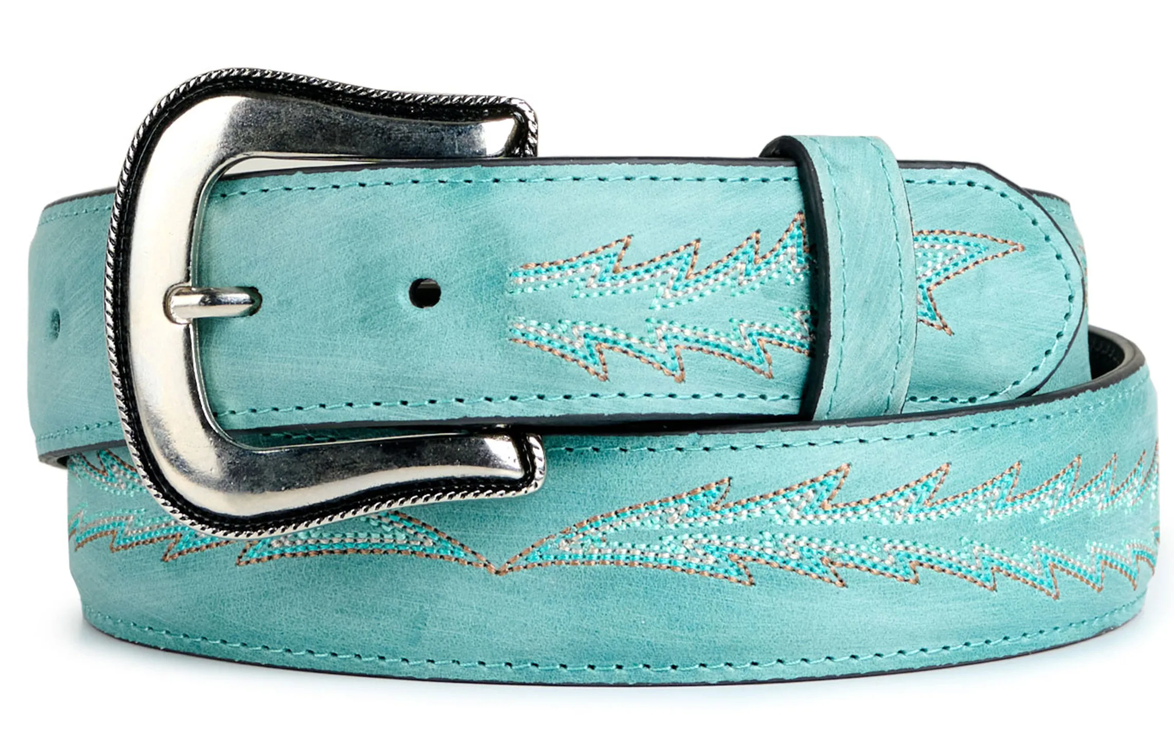 JRC & Sons Women's Nancy Turquoise Boot Stitch Leather Western Belt