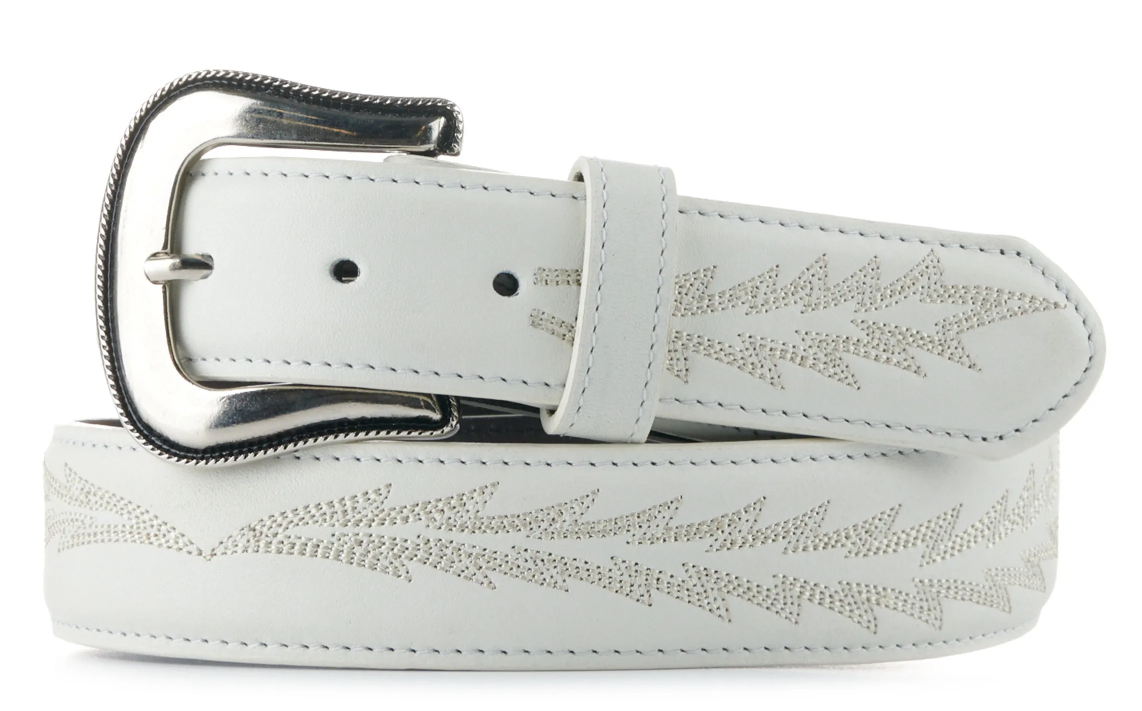 JRC & Sons Women's Nancy White Boot Stitch Leather Western Belt