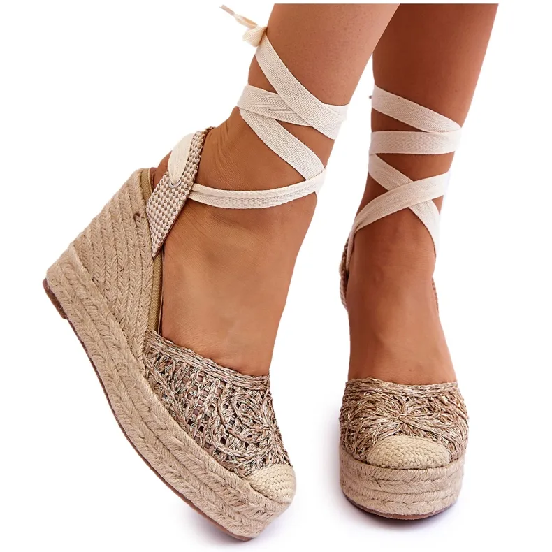 Lace Up Women's Wedge Sandals Beige Josephine brown