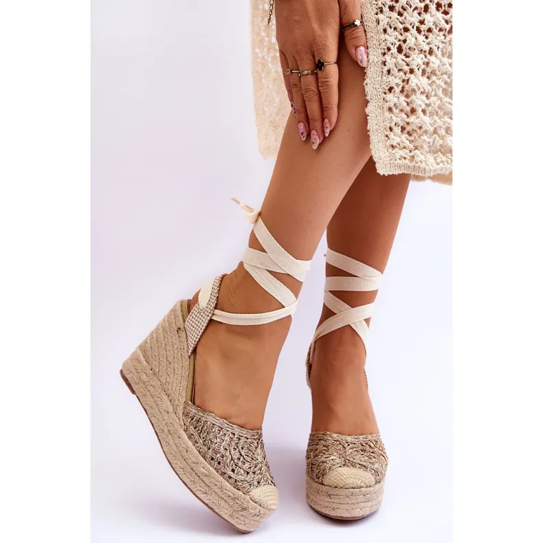 Lace Up Women's Wedge Sandals Beige Josephine brown