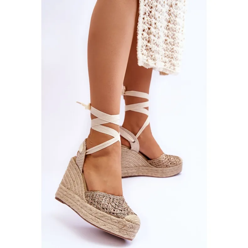 Lace Up Women's Wedge Sandals Beige Josephine brown