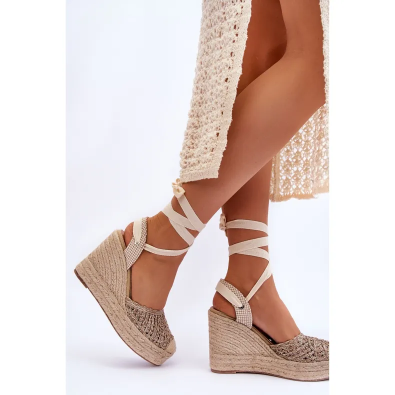 Lace Up Women's Wedge Sandals Beige Josephine brown