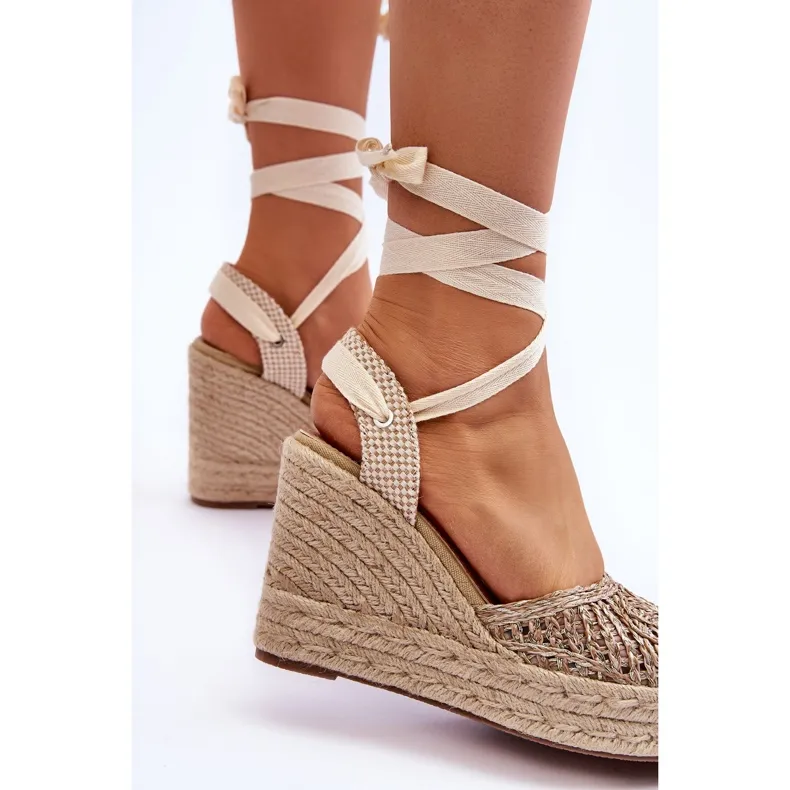 Lace Up Women's Wedge Sandals Beige Josephine brown