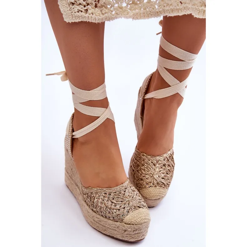 Lace Up Women's Wedge Sandals Beige Josephine brown