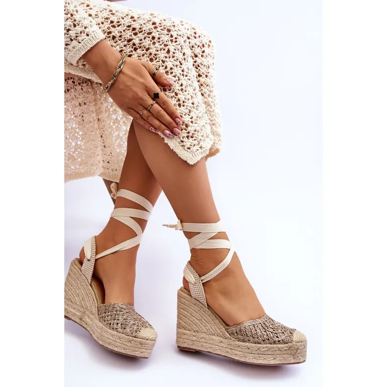 Lace Up Women's Wedge Sandals Beige Josephine brown