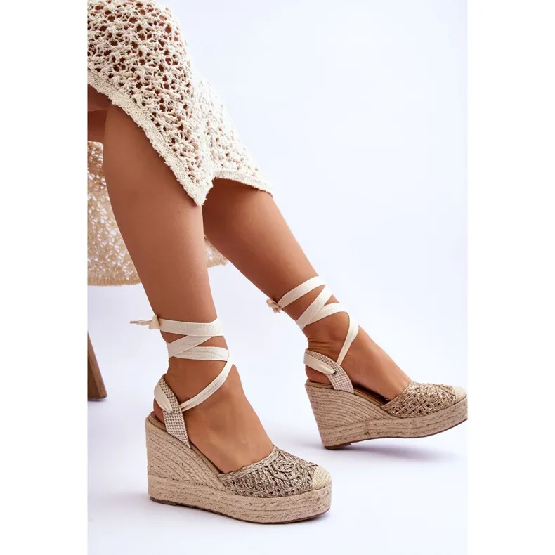 Lace Up Women's Wedge Sandals Beige Josephine brown