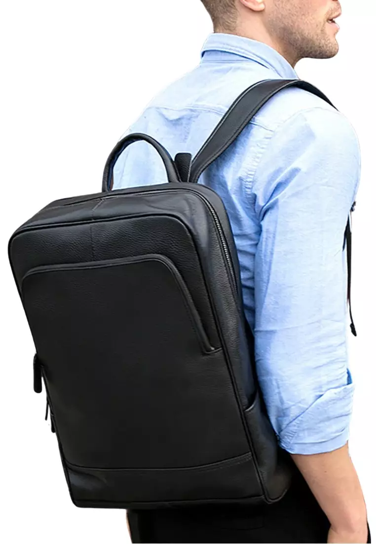 Lara Men's Retro Plain Cow Leather Business Backpack