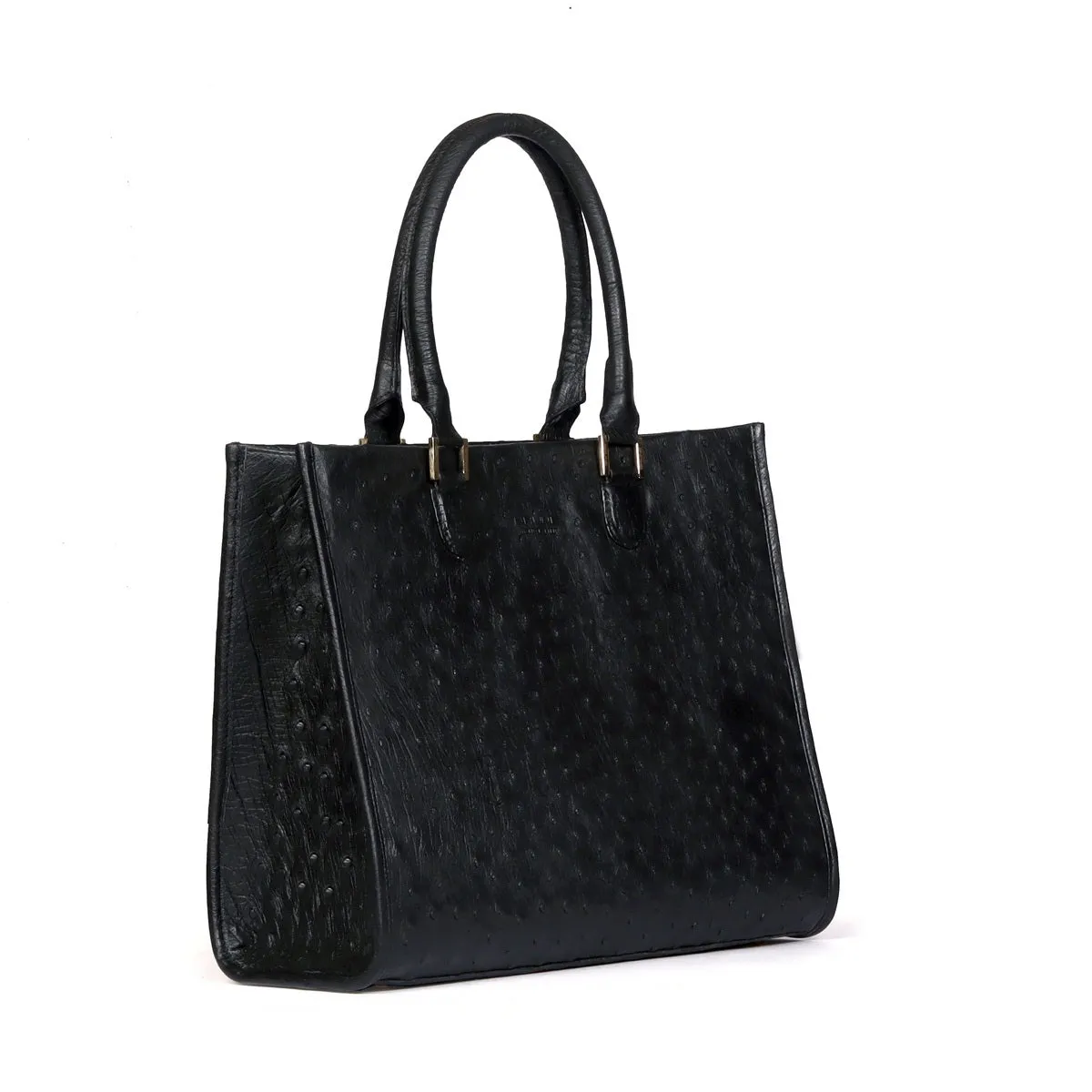 Large Hand Bag/Shopping Bag in Black Real Ostrich Leather