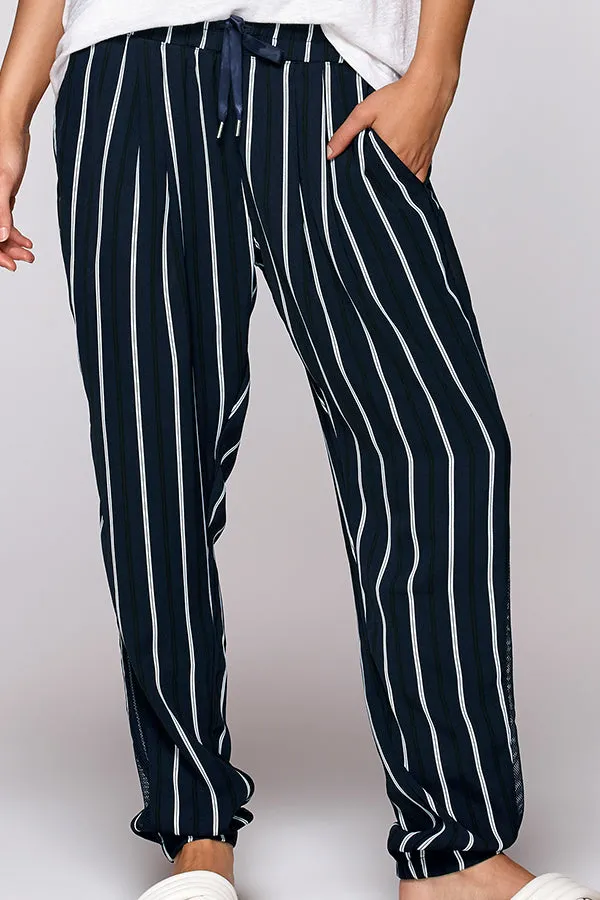 Lorna Jane Relaxed-Fit Cruise Full Length Cuffed Trousers in Ink Stripe