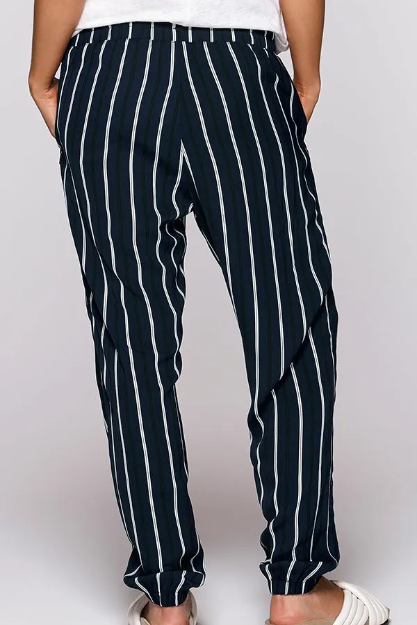 Lorna Jane Relaxed-Fit Cruise Full Length Cuffed Trousers in Ink Stripe