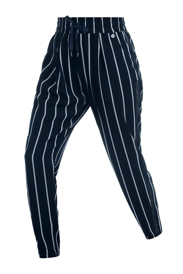 Lorna Jane Relaxed-Fit Cruise Full Length Cuffed Trousers in Ink Stripe